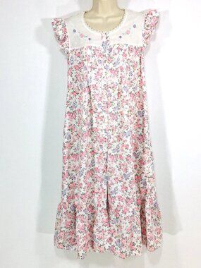 Vtg Heather Lane Cotton Nightgown Sz M Button Front Cottagecore Fairy Whimsy